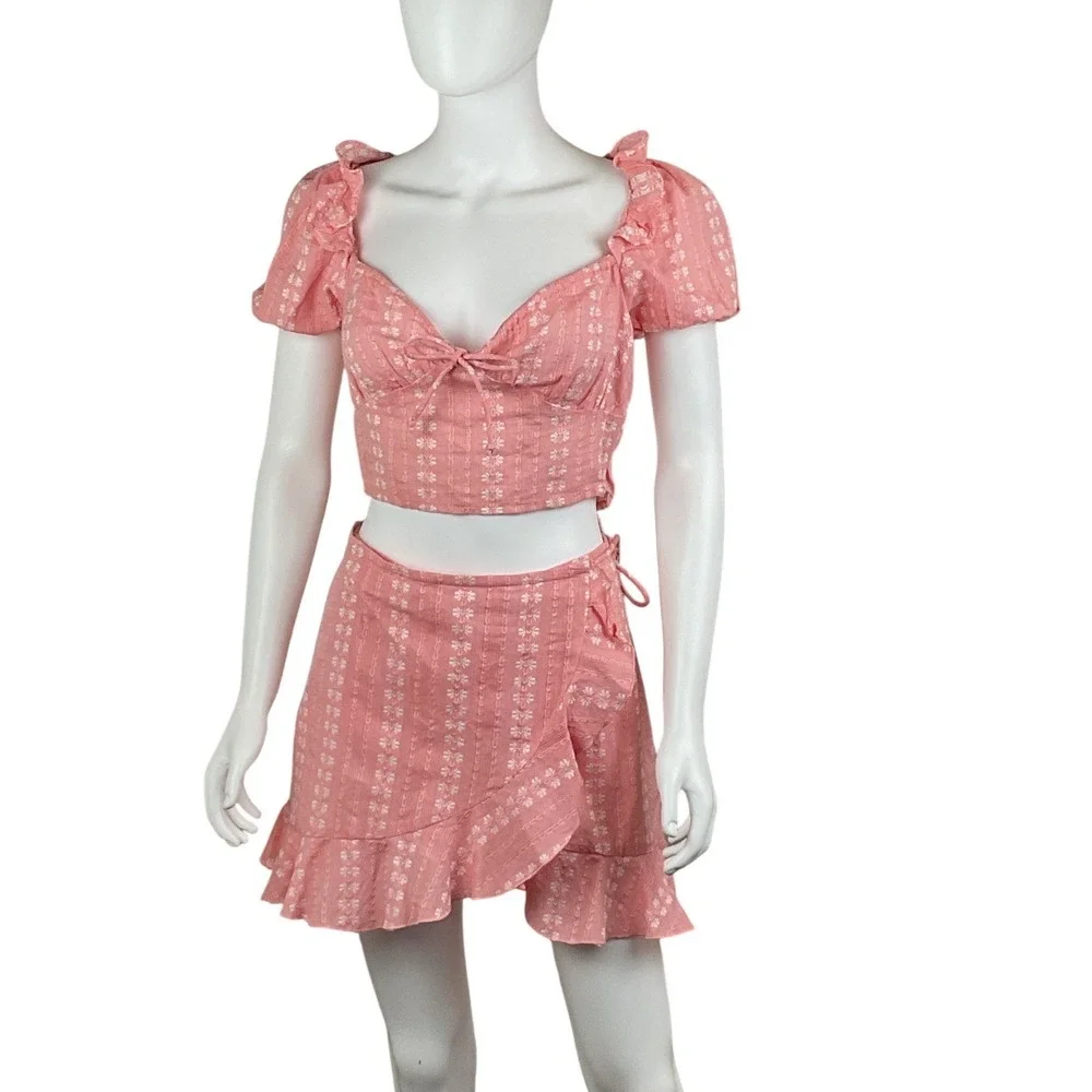 New‎ Revolve Cleobella Sydney Top and Rosie Skirt Ruffle Two Piece Pink XS